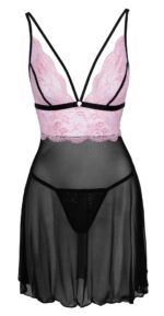 Cottelli Collection - Babydoll med blondeoverdel - Rosa/Sort