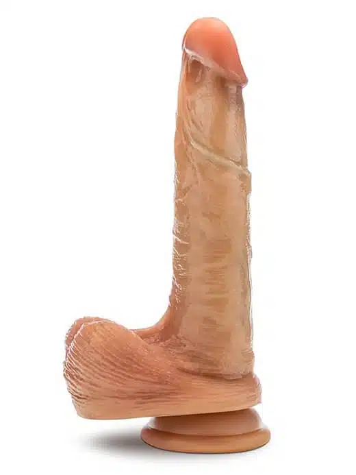 332069-gliding-foreskin-dildo-realistisk-blodaarer-detaljer-foreskin-forhud-pung-sugekopp-01 Blush - DaVinci - Sliding Dildo med Dual Density - Bilde 1