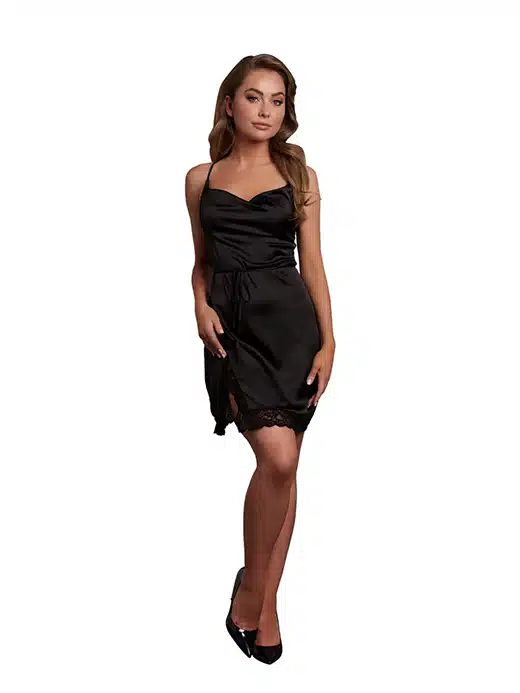 AMR007BLKOS-le-desir-amour-kjole-dress-split-silke-nattkjole-klassisk-sort_4 Le desir - Amour - Silke kjole - One size XS-XL - Bilde 1