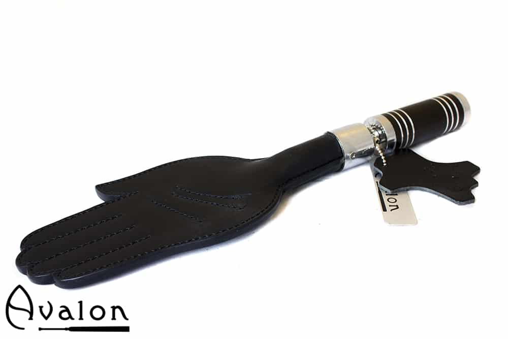 Avalon - SOLOMON - Paddle med håndform og brunt metallhåndtak med striper - Sort