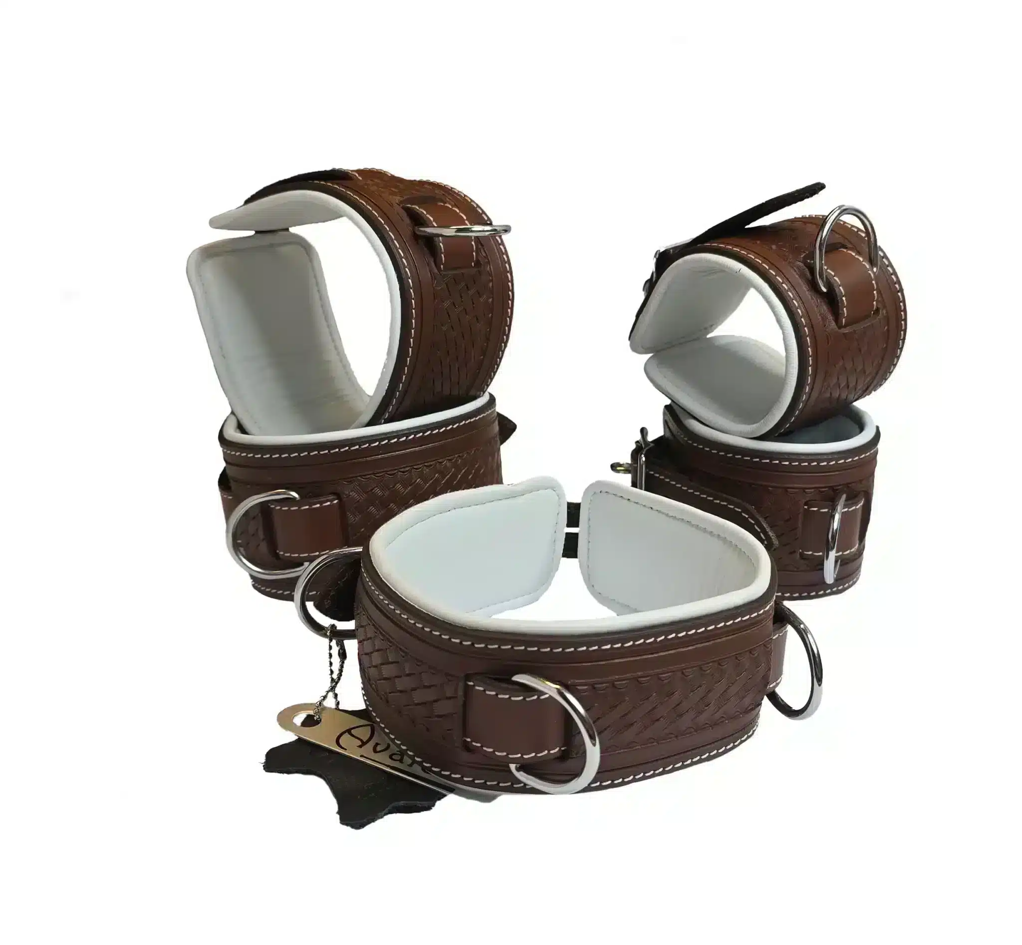AVA0272MB-lust-collar-cuffs-sett-avalon2 Avalon - LUST - Collar og Cuffs, 5 deler, Mørk Brunt og Hvitt - Bilde 1