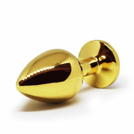 BQS - Buttplug i gullfarget metall med Krystall - Rød - Medium