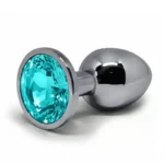 BQS - Buttplug i metall med Krystall - Lys Blå - Small