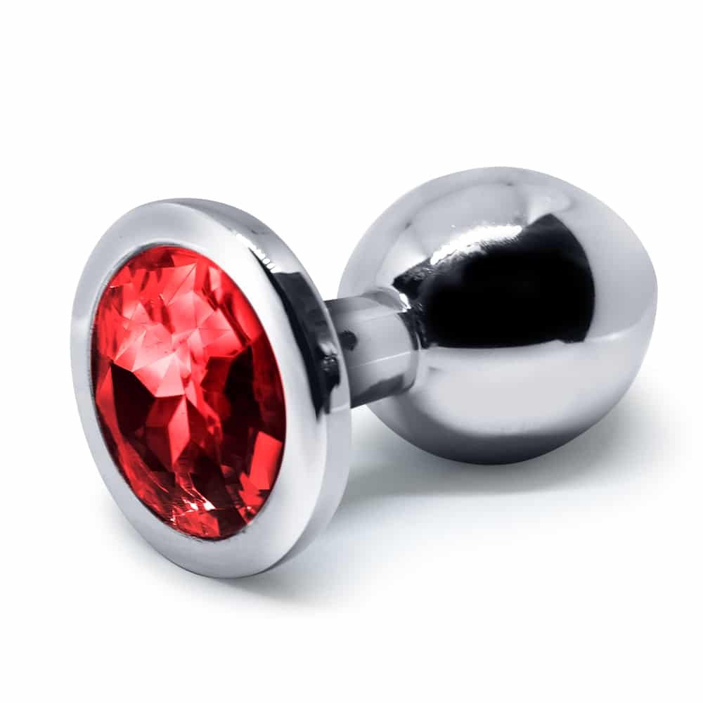 BQS - Buttplug i metall med Krystall - Rød - Medium BQS - Buttplug i metall med Krystall - Rød - Medium