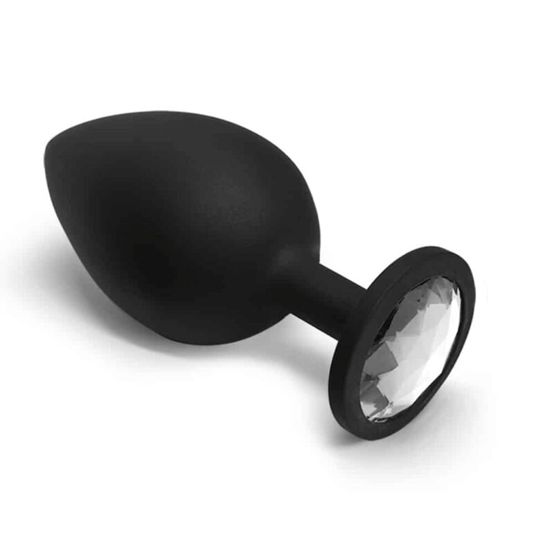 BQS - Sort Silikonbuttplug med Krystall - Klar - Large