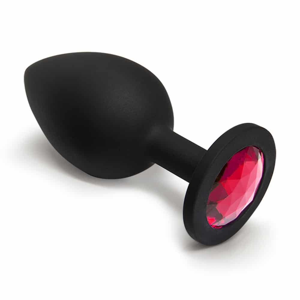 BQS - Sort Silikonbuttplug med Krystall - Rød - Small BQS - Sort Silikonbuttplug med Krystall - Rød - Small