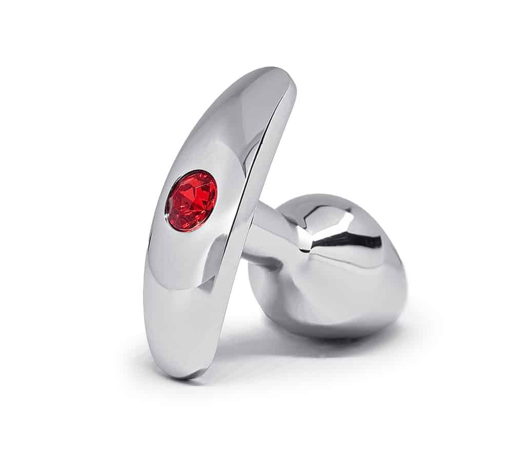 BQS - Metallbuttplug med avlang stopper - Rød Krystall - Small BQS - Metallbuttplug med avlang stopper - Rød Krystall - Small