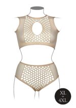 Le Desir - Key-Hole Fishnet Undertøysett - 2XL-4XL - Beige