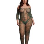 Le Desir - Sexy Catsuit med netting og blomstermønster - Queen Size 2XL-5XL - Grønn 