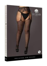 Le Desir - Nettingstrømper med strømpeholder med blondemønster - Sort - Queen size 2XL-5XL