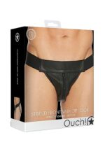 Ouch! Striped Front Zip Jock - Jockstrap - Bonded Leather - Sort
