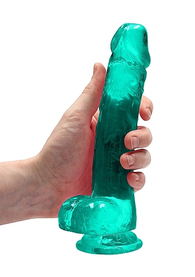 Realrock – Crystal Clear – Dildo med pung og sugekopp – Grønn - 21 cm