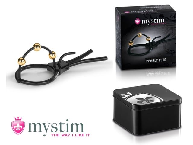 Mystim - Pearly Pete - Corona Strap med gullkuler Mystim - Pearly Pete - Corona Strap med gullkuler