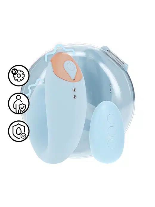 LOVU069BLU-Daydream-parvibrator-blue-g-spot-vibrating-vibrering-couple_6 Loveline - Daydream - Parvibrator med ladeetui - Pastell Blå - Bilde 1